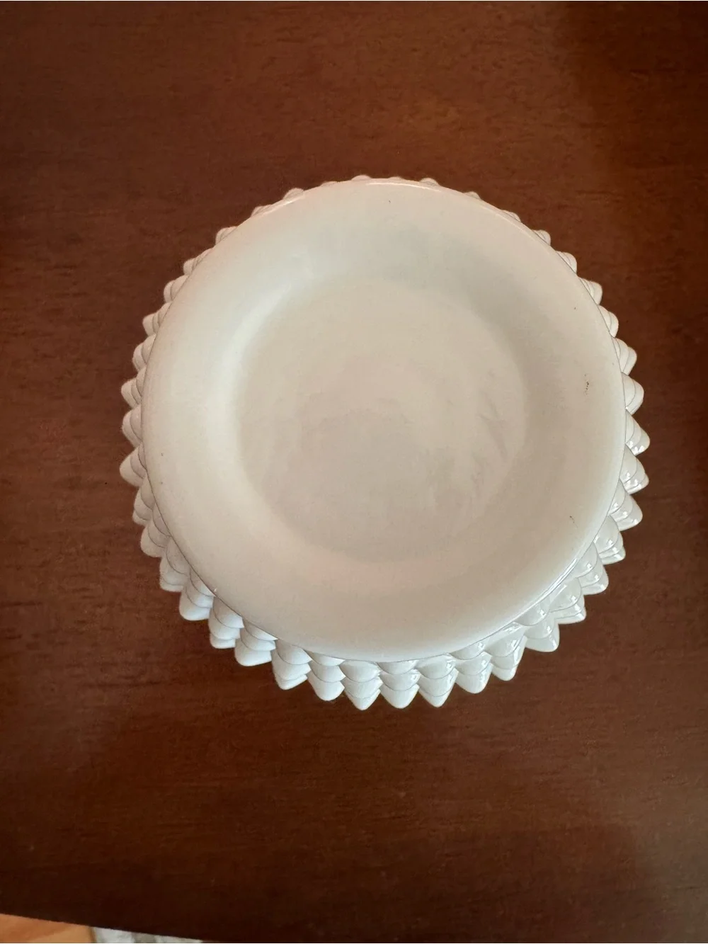 Fenton Hobnail Glass Vase White Milk Glass Ruffled Edge 5” Tall